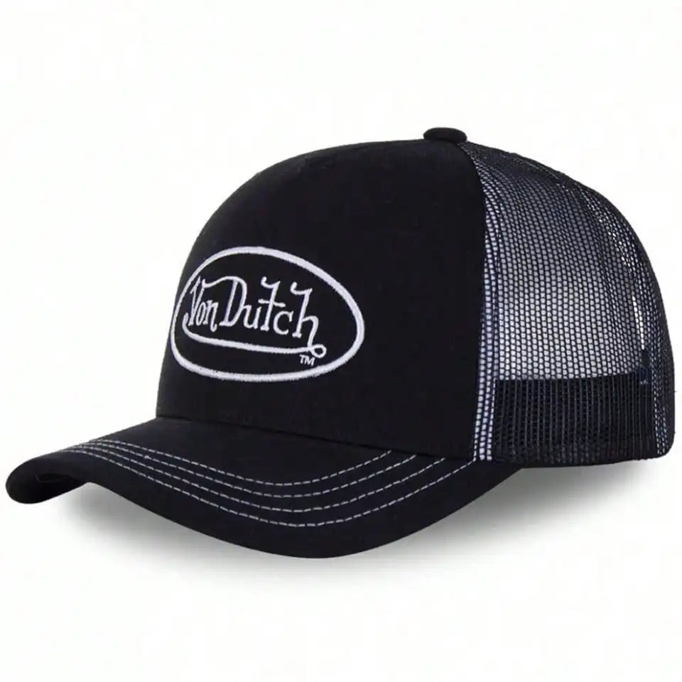 Baseball Cap Letter Sunscreen Mesh Embroidered Trucker Hat Casual fashion VON Baseball Cap Breathable shade Alphabet embroidery Sunblock Mesh Embroidered DUTCH Trucker Hat