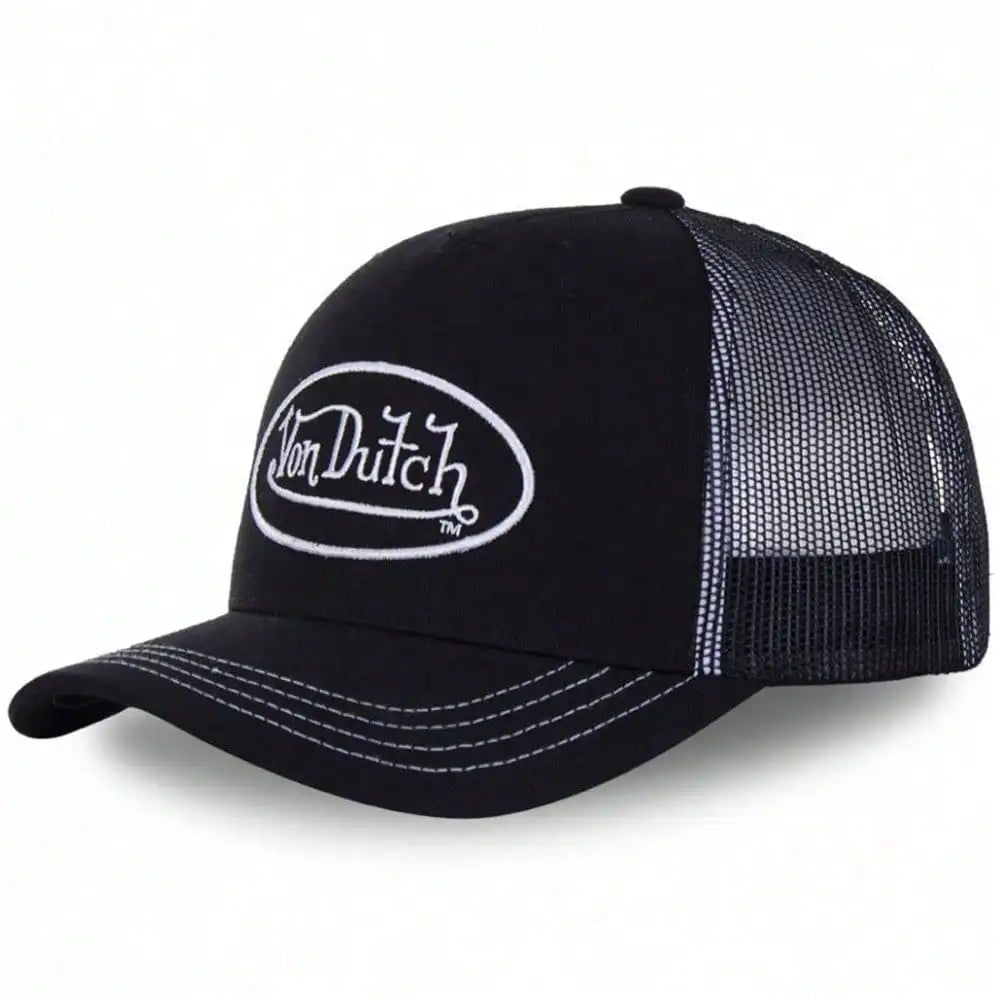 Baseball Cap Letter Sunscreen Mesh Embroidered Trucker Hat Casual fashion VON Baseball Cap Breathable shade Alphabet embroidery Sunblock Mesh Embroidered DUTCH Trucker Hat