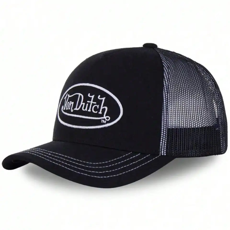 Baseball Cap Letter Sunscreen Mesh Embroidered Trucker Hat Casual fashion VON Baseball Cap Breathable shade Alphabet embroidery Sunblock Mesh Embroidered DUTCH Trucker Hat